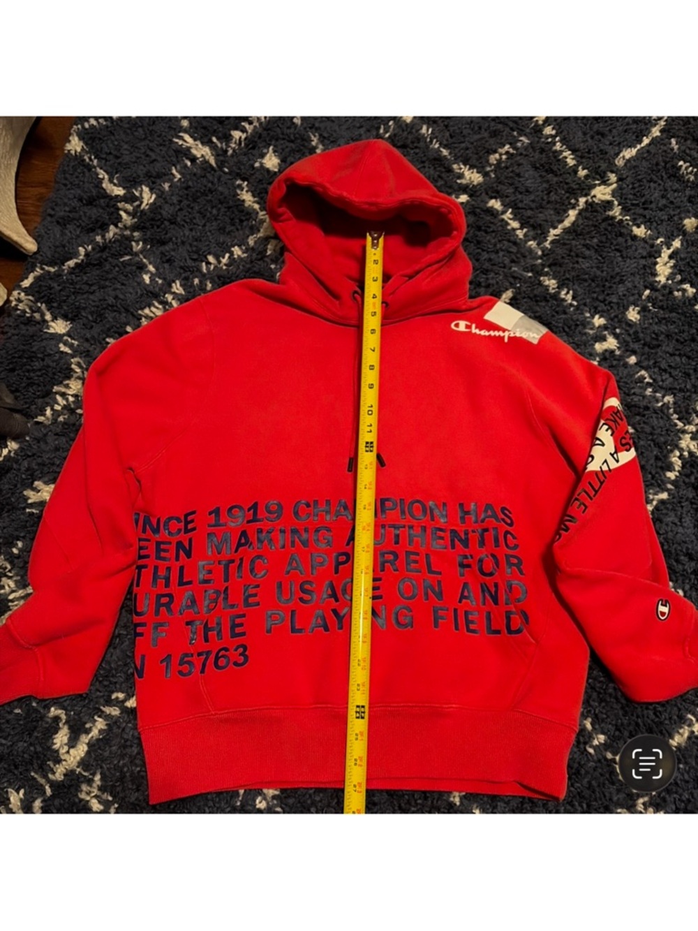 Champion Red Fleece Hoodie with White Label